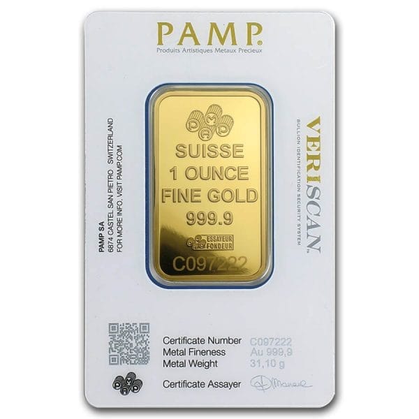 1 oz PAMP Suisse Gold Bar Fortuna Reverse